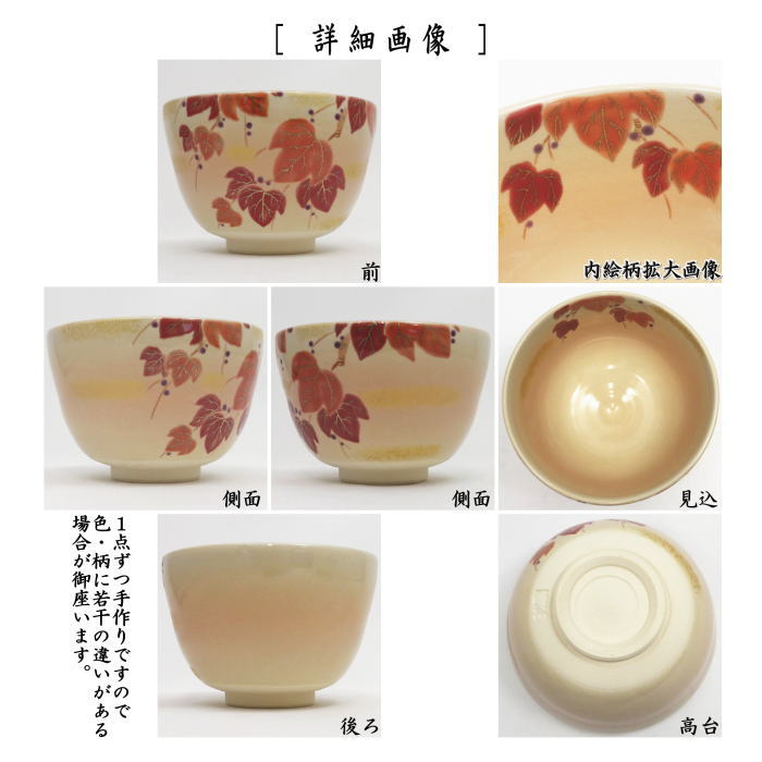〇【茶器/茶道具 抹茶茶碗】 色絵茶碗 赤蔦 加藤起楽作