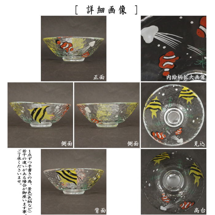 〇【茶器/茶道具 ガラス抹茶茶碗(硝子抹茶茶碗)】 ガラス(硝子) 平茶碗 水族館 加藤永山作 耐熱硝子 (ガラス茶碗・硝子茶碗)