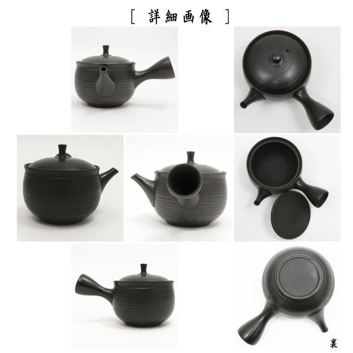 【急須】 常滑焼き(とこなめ焼き) 黒 千筋 陶器網(セラメッシュ) 梅原二郎作 玉龍陶園 310ml