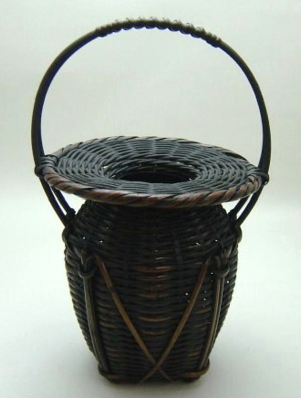 【茶器/茶道具 籐籠花入(籐篭花入) 置用】 籐花入 つなみ籠 徳永竹阿弥作