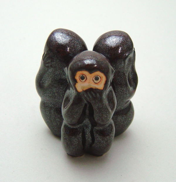 【茶器/茶道具 蓋置】 竜谷焼き 三猿 宮川香雲作