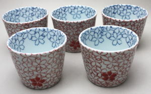 【湯のみ(湯呑み・湯飲み)/汲み出し(汲出し)】 有田焼き 桜詰め 5客セット(桜小町)