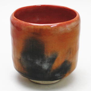 【茶器/茶道具 抹茶茶碗】 赤楽茶碗 筒 佐々木松楽作