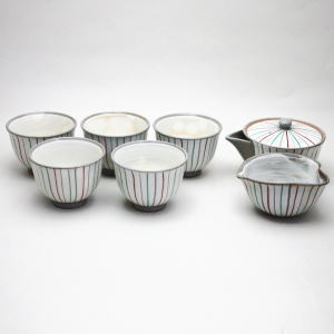 煎茶道具 煎茶器】 煎茶器セット 粉引（湯呑） 錦十草紋 湯のみ5客・宝瓶（急須）・湯さまし） 武村利左衛門作 – 今屋静香園