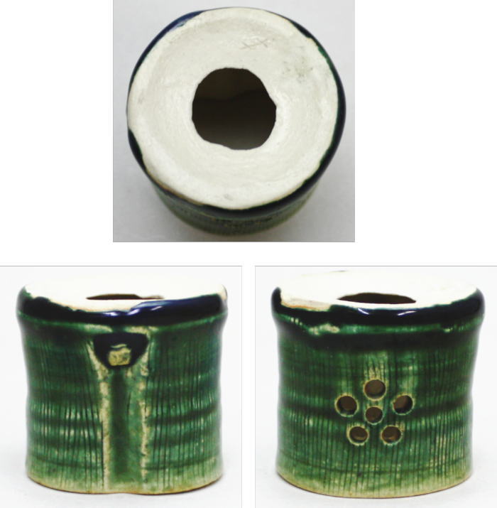 【茶器/茶道具 蓋置】 織部焼き 松竹梅 加藤芳右衛門作(大萱八坂窯)