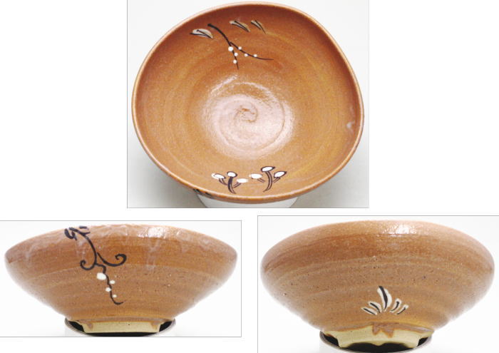 【茶器/茶道具 抹茶茶碗】 平茶碗 赤織部 加藤弥右衛門窯