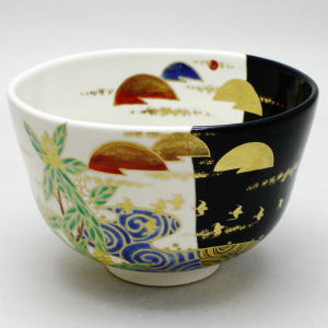 【茶器/茶道具 抹茶茶碗】 仁清写し 掛分 千鳥 南口閑粋作