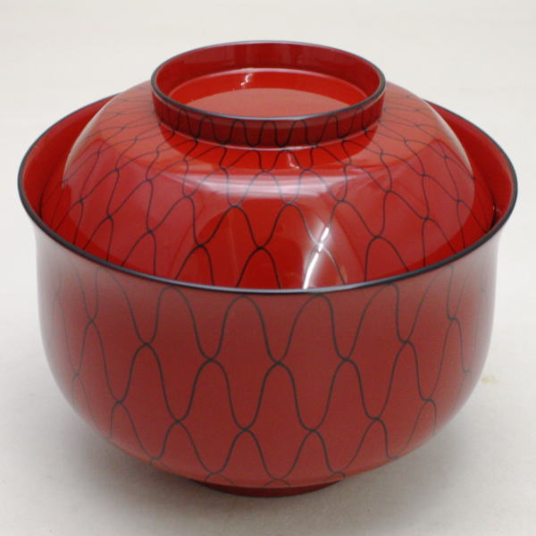 【懐石道具(会席道具) 四つ椀】 坪椀(煮物椀) 朱塗り 黒網目 5客セット 木製