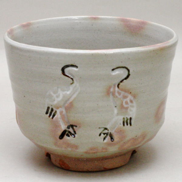 【茶器/茶道具 抹茶茶碗】 半筒茶碗 御本手 万古焼き(萬古焼き) 立鶴 佐久間勝山作