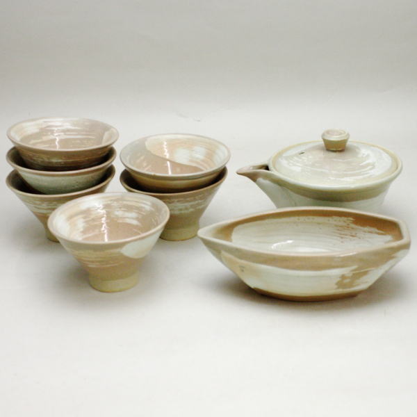 【煎茶道具 煎茶器】 煎茶器セット 朝日焼き 宇治朝日窯 松林豊斎作 (湯のみ6客・宝瓶(急須)・湯冷し)