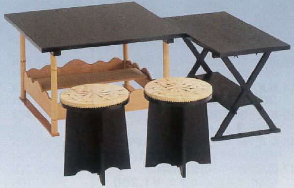 【茶器/茶道具 点茶盤】 点茶盤セット 掻合 (点茶盤・喫架・円椅2客(丸椅子)円座付) 中村宗悦作 裏千家B 組立式 (柿合わせ・柿合せ・柿合・掻き合せ・掻き合わせ・掻合わせ・掻合せ)