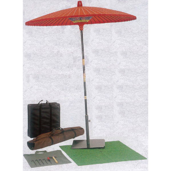 収納袋付無し【茶器/茶道具 立礼用品】 野点傘 3尺5寸&四方傘立セット (3.5尺野点傘)