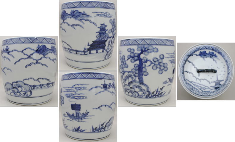 【茶器/茶道具 水指(水差し)】 膳所焼き 染付 雲堂 岩崎新定作(陽炎園)