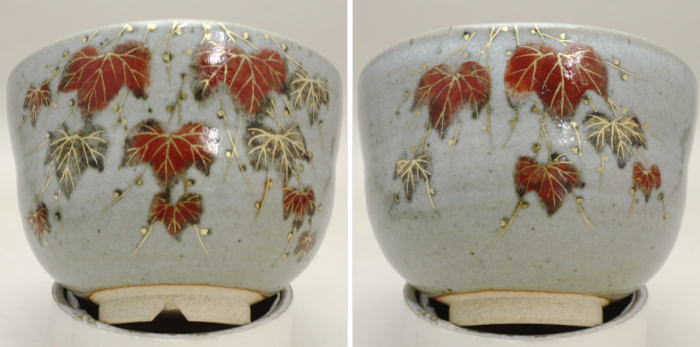 【茶器/茶道具 抹茶茶碗】 膳所焼き 蔦の絵 岩崎新定作