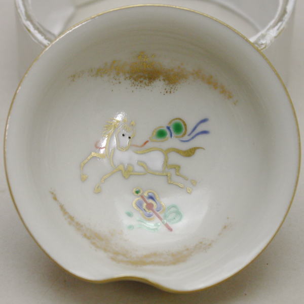 【茶器/茶道具 抹茶茶碗】 京焼き 四静花暦 林淡幽作(五山窯) 馬柄杯付