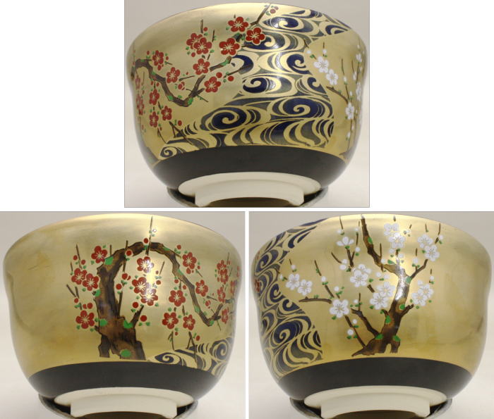 〇【茶器/茶道具 抹茶茶碗】 金地 光琳梅 宮地英香作