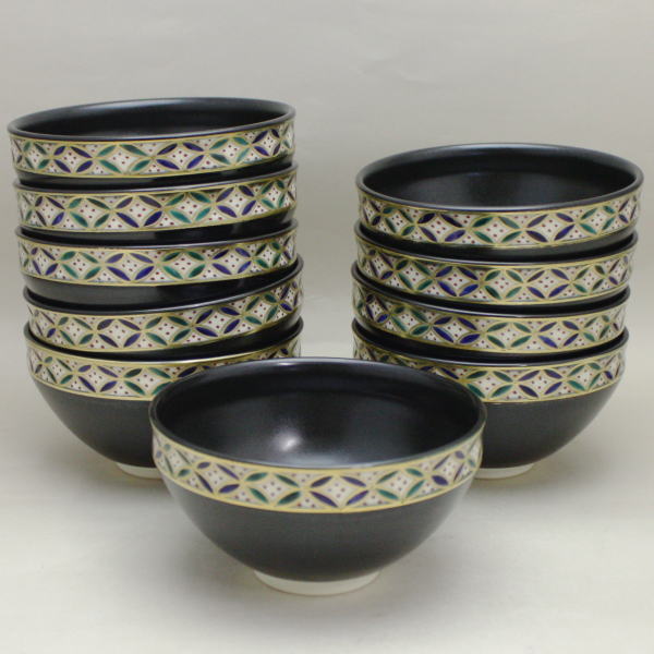 【茶器/茶道具 抹茶茶碗】 数茶碗 天目形(天目型) 黒仁清七宝 田中香泉作 10客セット