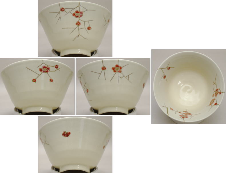 【茶器/茶道具 抹茶茶碗】 磯御庭焼き 井戸型 梅枝紋 隆陶画 島津家磯御庭窯 (大山)