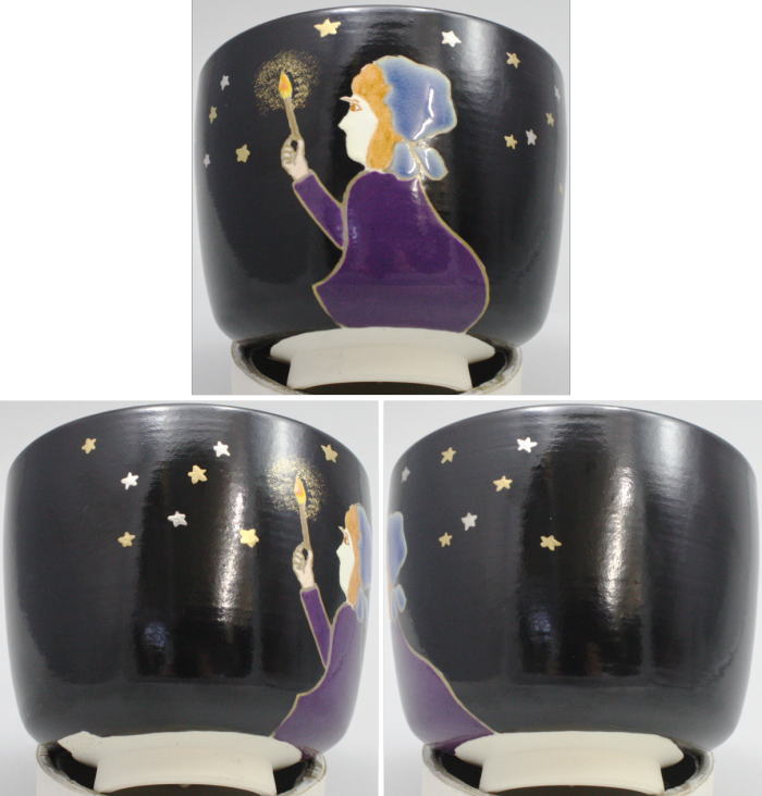 【茶器/茶道具 抹茶茶碗 クリスマス】 半筒 黒釉 マッチ売りの少女 加藤利昇窯