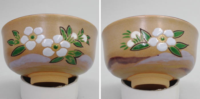 【茶器/茶道具 抹茶茶碗】 合茶碗 色絵茶碗 夏の花 紫の画 西村徳泉作 (4代)(紫翠窯)