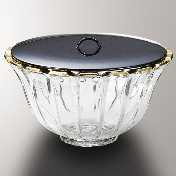 【茶器/茶道具 水指(水差し)/平水指】 ガラス(硝子) 末広金縁 長寿作