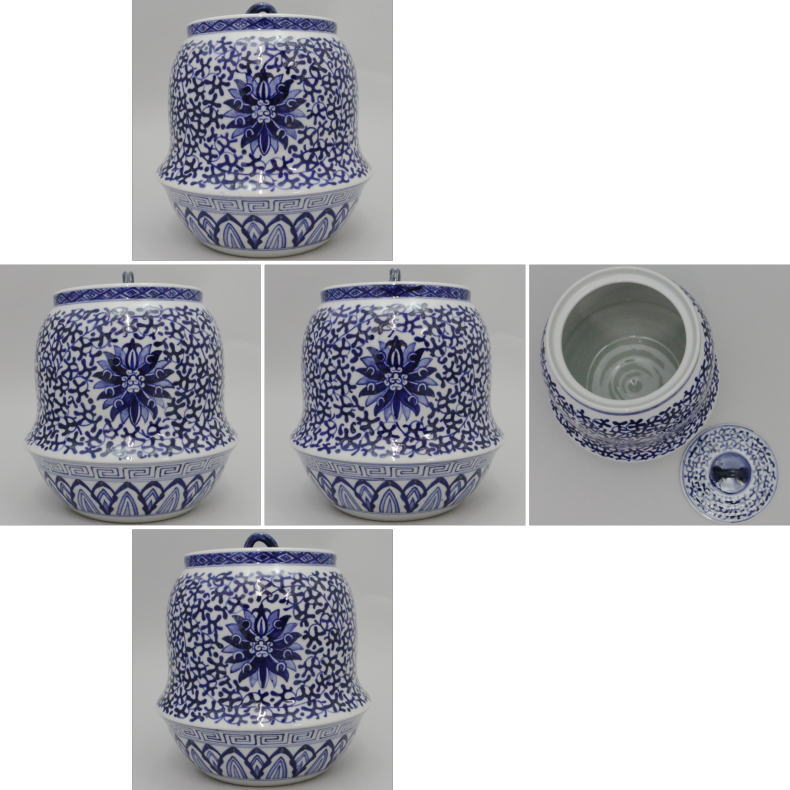 【茶器/茶道具 水指(水差し)】 台湾染付唐草 釣鐘型 共蓋 時代水指