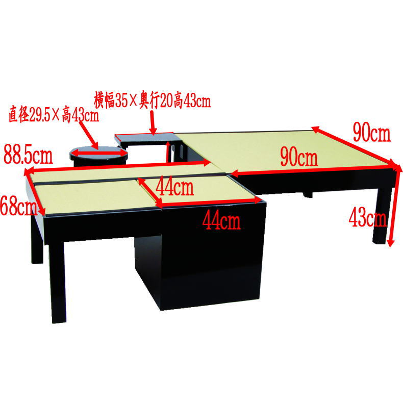 【茶器/茶道具 立礼棚/なごみ棚】 炉点前畳 炉壇なしタイプ 椿原流水作 (建水台・椅子1客付)(江戸間)