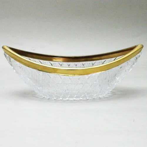 【茶器/茶道具 懐石道具(会席道具】 向付け ガラス(硝子) 白鷺舟形 縁金 水崎長寿作 6客セット