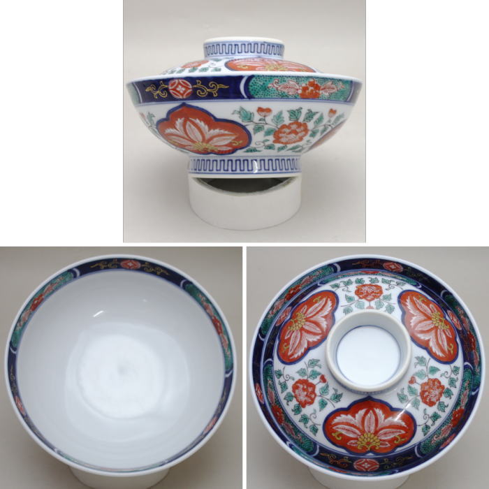 【茶器/茶道具 懐石道具(会席道具)】 有田焼き 蓋物椀 牡丹唐草紋 6客セット 井手金峰作