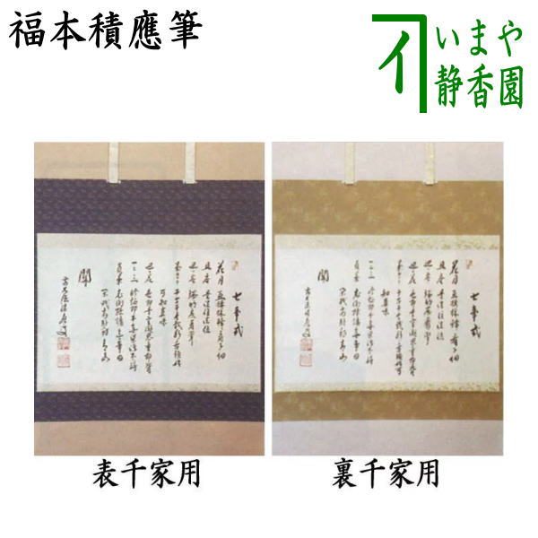 【茶器/茶道具 掛軸(掛け軸】 横軸 七事式 表千家用又は裏千家用 福本積應筆