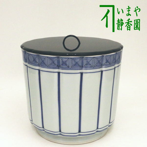 中古】【茶器/茶道具 水指（水差し）】 染付 桶川（桶側） 高台 輪華口 西村徳泉作（紫翠窯） – 今屋静香園