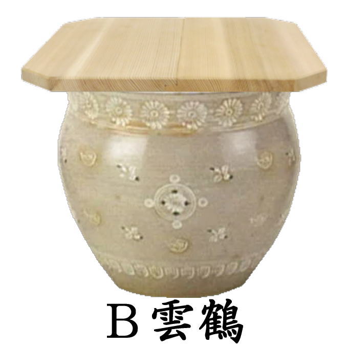 3種類青磁に変更【茶器/茶道具 水屋道具】 水屋瓶(水屋甕/水屋壷/水屋壺) 青磁(小)青海波千鳥又は(無し)雲鶴 大 木製割蓋付