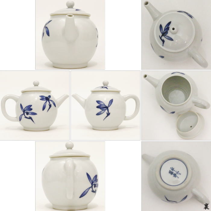 【煎茶道具 急須】 後手急須 染付 蘭 井上春峰作 (平安春峰作)