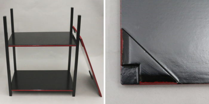 【煎茶道具 棚・煎茶棚】 二重棚 黒塗り 面朱