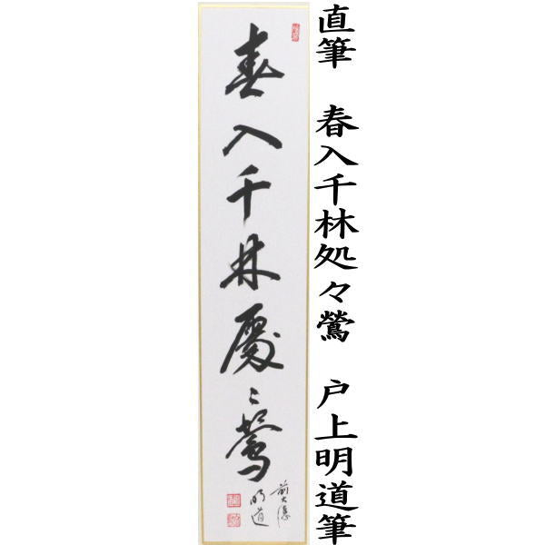 【茶器/茶道具 短冊】 直筆 春入千林処々鶯(春入千林處々鶯) 戸上明道筆