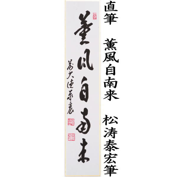 〇【茶器/茶道具 短冊】 直筆 薫風自南来 松涛泰宏筆(宗潤)(まつなみたいこう)