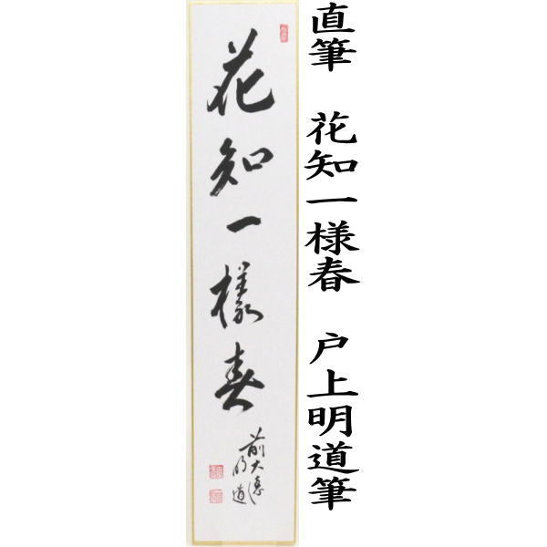 【茶器/茶道具 短冊】 直筆 山花咲野鳥語又は花知一様春 戸上明道筆