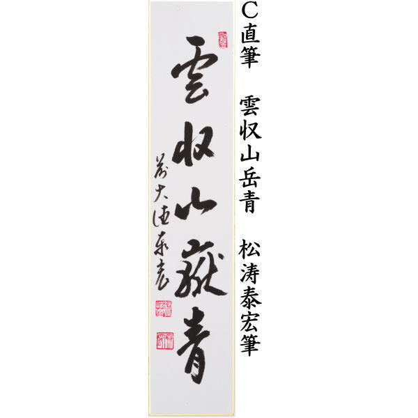 【茶器/茶道具 短冊】 直筆 青山緑水又は行雲流水又は雲収山岳青 松涛泰宏筆(宗潤)(まつなみたいこう)