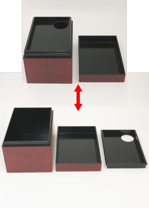 【茶器/茶道具 茶箱】 利休茶箱 根来塗り 布目 中村湖彩作