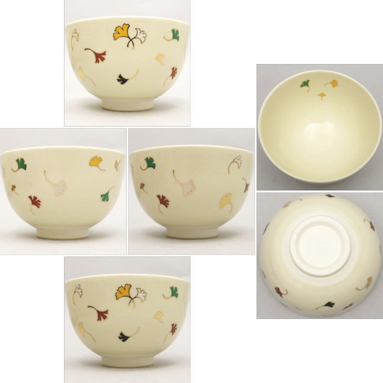 〇【茶器/茶道具 抹茶茶碗】 仁清写し 紅葉又は銀杏 加藤郷山作