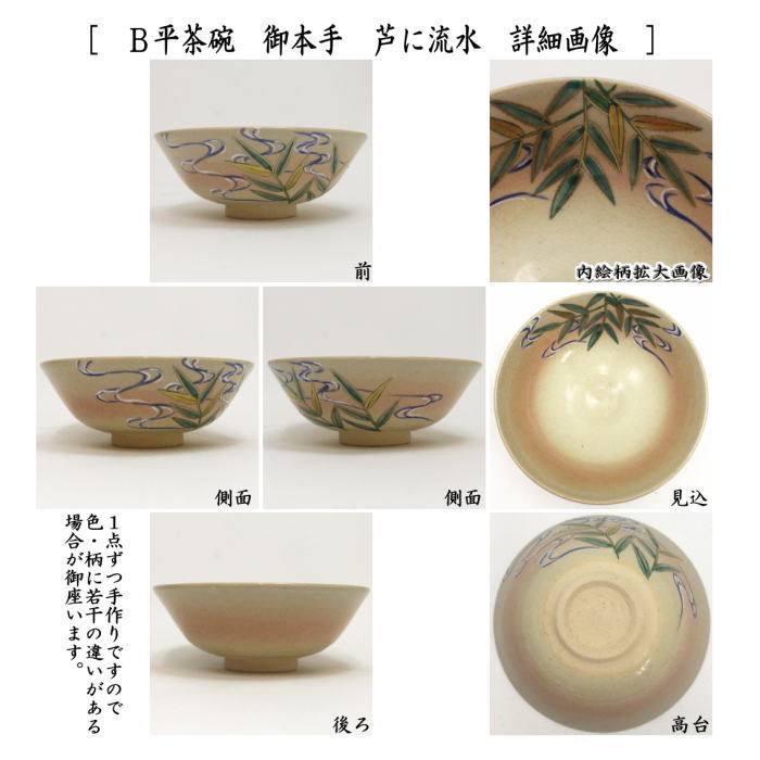 ◎【茶器/茶道具 抹茶茶碗】 平茶碗 御本手 芦にとんぼ又は芦に流水 中村華峰作 (東福窯)