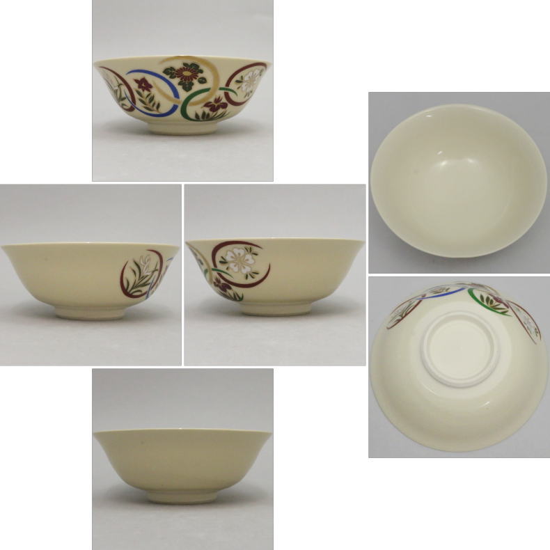 【茶器/茶道具 抹茶茶碗】 色絵茶碗又は平茶碗 花丸紋 英香作又は西尾瑞豊作