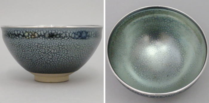 【茶器/茶道具 抹茶茶碗】 油滴天目 覆輪:本銀 田中万祥作