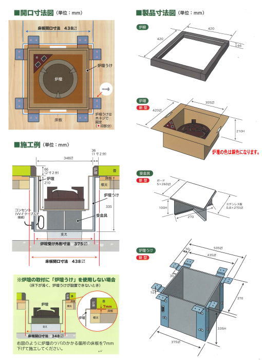 【茶器/茶道具 炉壇&炉縁】 ヤマキ電器 4点セット 電器炭 炉壇 銅色 YU-603&炉壇受け 内側コンセント付 YU-614&受金具 ボード付 YU-615&炉縁 掻合 (電器炭を取り外して炭用としても使えます)
