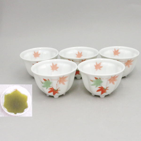 煎茶碗 湯のみ（湯呑み 湯飲み）汲出し（汲み出し）】 紅葉煎茶茶碗 足付紅葉型 5客セット – 今屋静香園