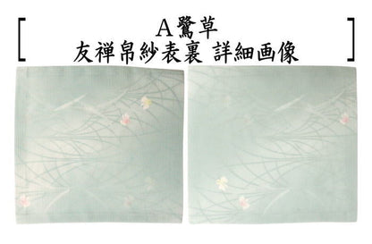 〇【茶器/茶道具　帛紗】　友禅帛紗　絽織　正絹　裏表柄入り　鷺草又は麻の葉又は波兎に蜻蛉又はねこ　青　4種類より選択　（袱紗・服紗・ふくさ）