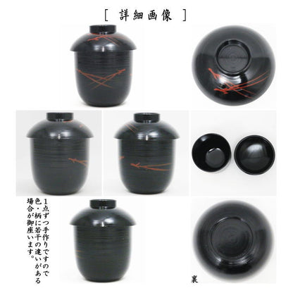 【懐石道具（会席道具）　汁椀】　箸洗い（はしあらい）/小吸物　黒刷毛目　松葉紋　5客セット　樹脂製　（平筋端反）　（五客セット・5客組・五客組）