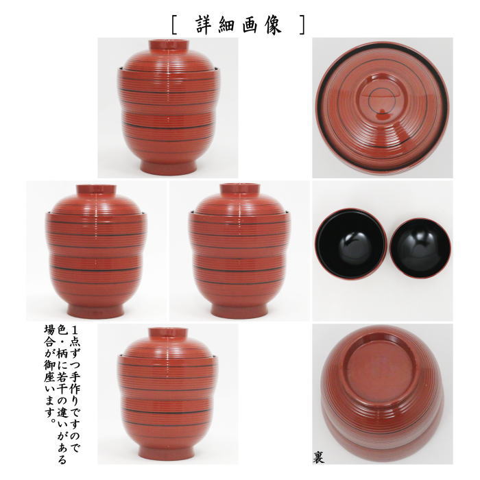 【懐石道具（会席道具）　汁椀】　箸洗い（はしあらい）/小吸物　朱　千筋瓢　黒筋入　内黒塗り　5客セット　樹脂製　（五客セット・5客組・五客組）