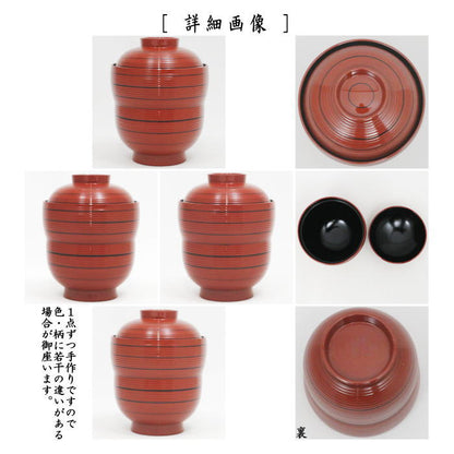 【懐石道具（会席道具）　汁椀】　箸洗い（はしあらい）/小吸物　朱　千筋瓢　黒筋入　内黒塗り　5客セット　樹脂製　（五客セット・5客組・五客組）