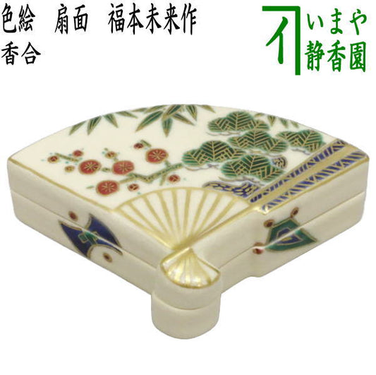 [Tea utensils/tea ceremony tools incense holder] Colored painting on a fan by Mirai Fukumoto